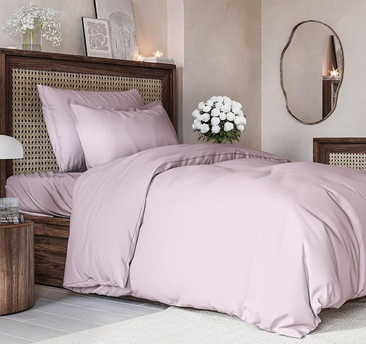 Duvet Cover Twin/Twin XL Size Set - Extra Soft Duvet Cover 68 x 90 with 1 Pillow Sham - Hotel Luxury, Easy Care and Fade Free w/Zipper Closures & Ties - Comfy, Breathable Bedding Set (Light Lavender)