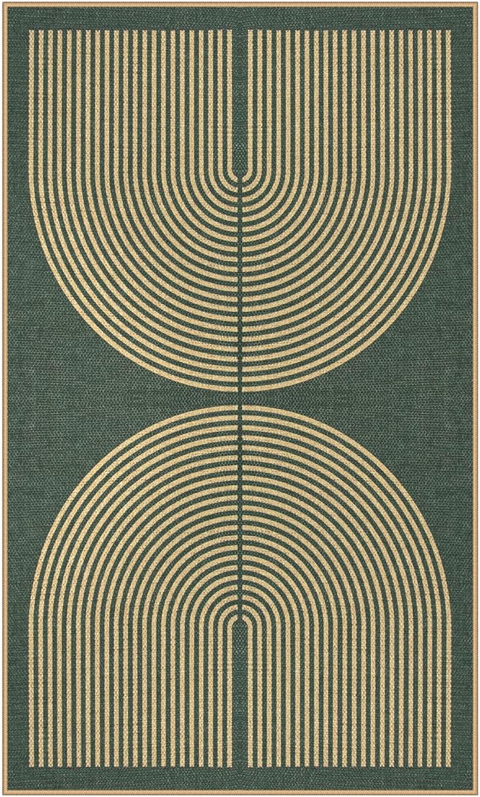 Lahome Modern Rainbow Easy Jute Entry Rug, 3x5 Washable Outdoor Patio Porch Rug, Farmhouse Non Slip Non Shedding Dark Green Carpet for Dorm Living Room Deck Front Door Kitchen