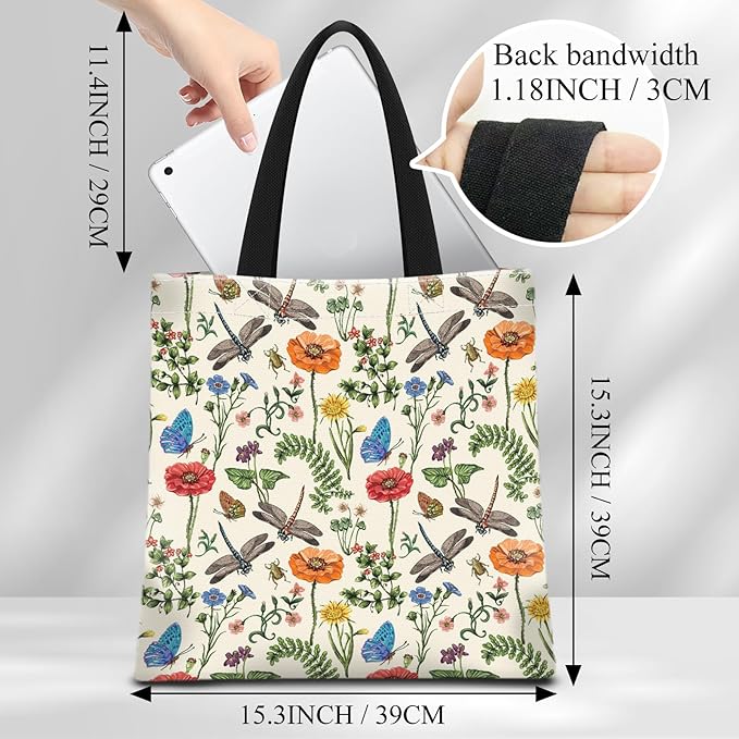 Canvas Tote Bag for Women，Cute Heavy-Duty Shoulder Bag with Zipper Pocket -Travel Tote for Grocery, Gym,Shopping