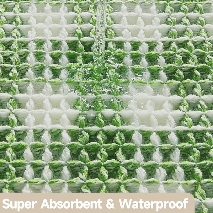 Waffle Bath Mat, Boho Bathroom Rugs Non Slip Washable Absorbent Checkered Bathroom Mat Quick Dry Cute Bath Mat, 30"x20" Green and White