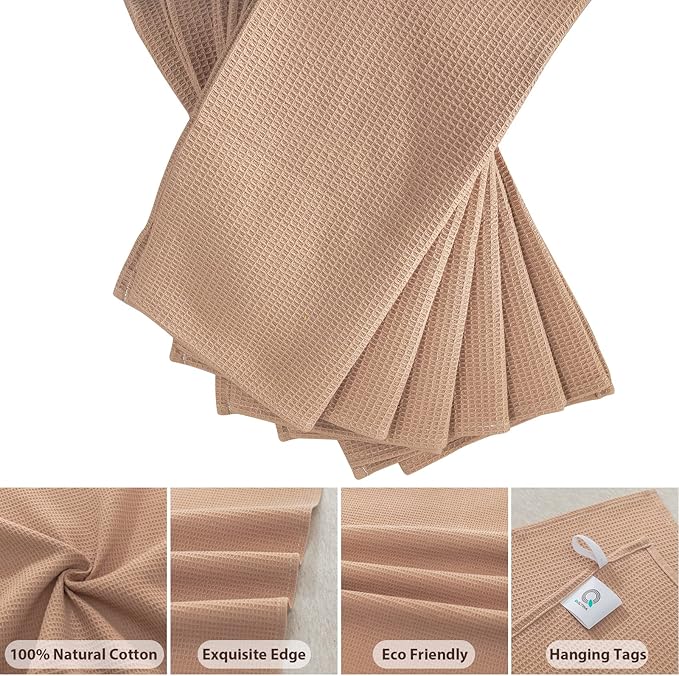 QUILTINA Dish Towels Set,100% Cotton Waffle Weave Kitchen Towels 6 Pack,17 x 25 Inches Dish Towels for Kitchen,Super Absorbent for Drying and Cleaning(Brown)