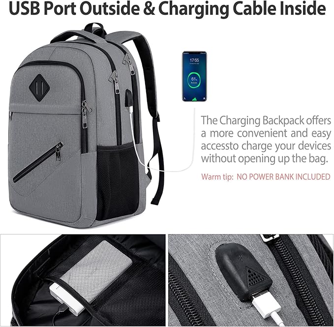 Backpack for Men and Women, School Backpacks for Teen Boys & Girls, Student Bookbag Fits 15.6 Inch Laptop with USB Charging Port, Water Resistant Travel Backpack, Sturdy Anti Theft Computer Bag Gifts