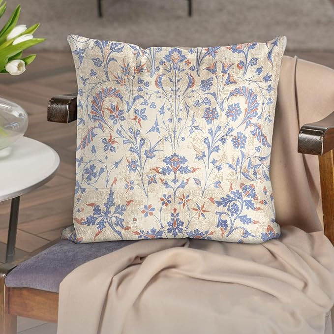 Boho Floral Throw Pillow Covers 18x18 inch Set of 2,Cream Boho Rug Geometric Floral Pattern Decor Double Sided Pattern Cushion Cover Soft Pillow Case Living Sofa Room Bed Square Pillow Cover