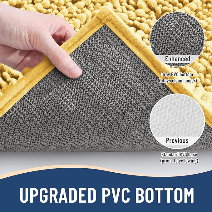 Arotive Luxury Chenille Bathroom Rug Mat, Extra Soft Thick Absorbent Shaggy Bath Rugs, Non-Slip Machine Wash Dry, Plush Bath Mats for Bathroom, Shower and Tub, 60x24, Yellow