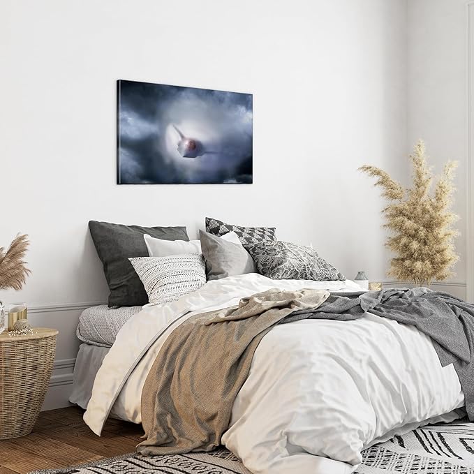 F-47 Fighter Jet Wall Art with Inner Wooden Frame - Military Aviation Wall Decor for Home Office & Living Room - Thoughtful Present for Pilots, Veterans - Lightweight & Easy Hanging - 16x24 Inches