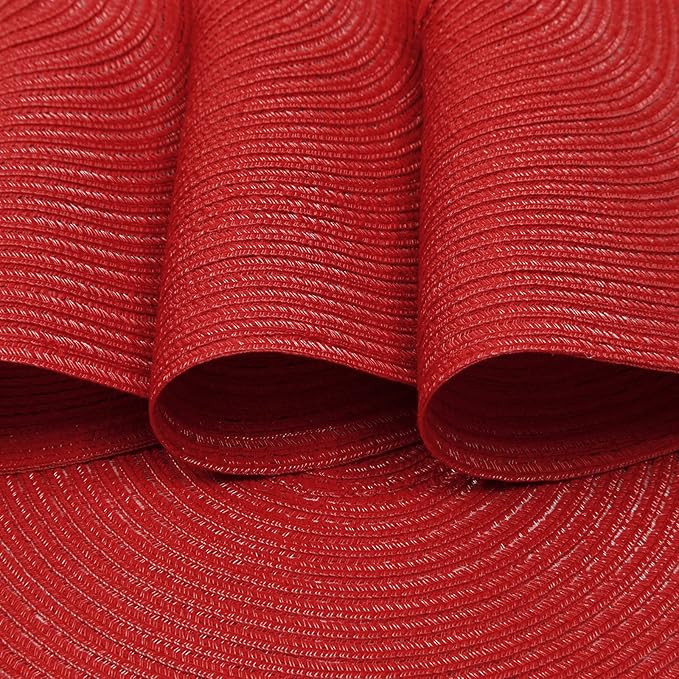 SHACOS Round Placemats Set of 4 Non Slip Washable Place Mats 15 inch Cotton Polyester Braided Placemat for Christmas Home Wedding Party Dining Table Decor (Red, 4)