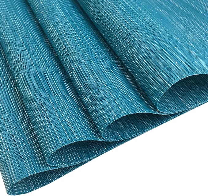 WAZAIGUR Placemats Set of 8 for Dining Table Heat-Resistant Washable Place Mats Woven Vinyl Kitchen Table Mats Easy to Clean,Blue