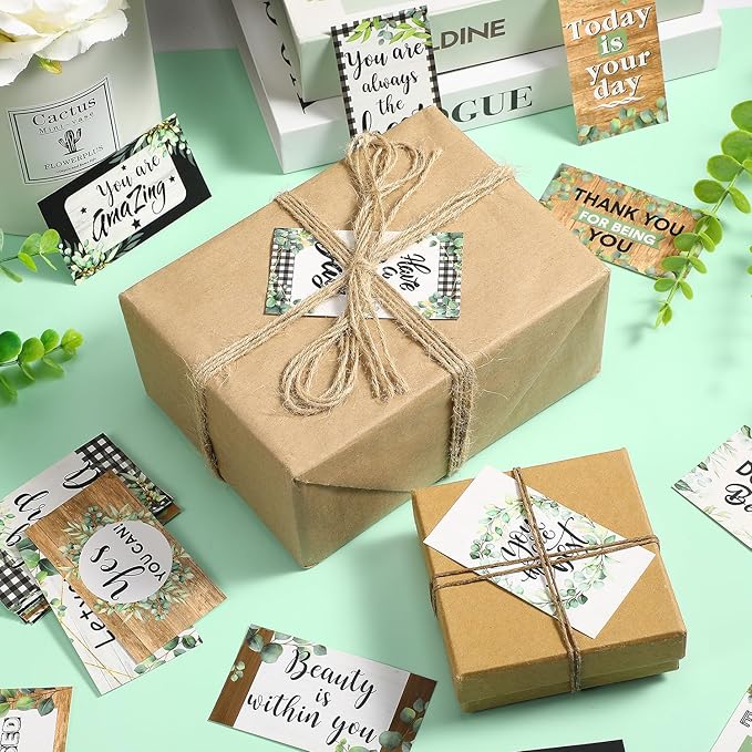 Outus 120 Pcs Motivational Encouragement Quote Cards Inspirational Kindness Appreciation Gratitude Business Cards Encouragement Mini Note Cards, 30 Styles, 3.5 x 2 Inch(Eucalyptus Leaf)