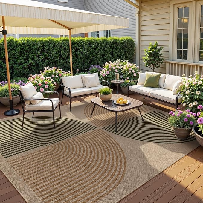 Lahome Modern Rainbow Easy Jute Rug, 8x10 Living Room Rug Indoor Outdoor Patio Rug Farmhouse Large Area Rug, Contemporary Non Slip Non Shedding Carpet for Bedroom Backyard Dining Room