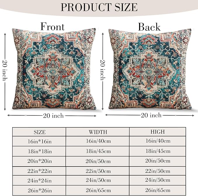 Boho Throw Pillow Covers 20x20 inch Set of 2,Boho Vintage Carpet Pattern Antique Ethnic Decor Double Sided Pattern Cushion Cover Soft Pillow Case Living Sofa Room Bed Square Pillow Cover