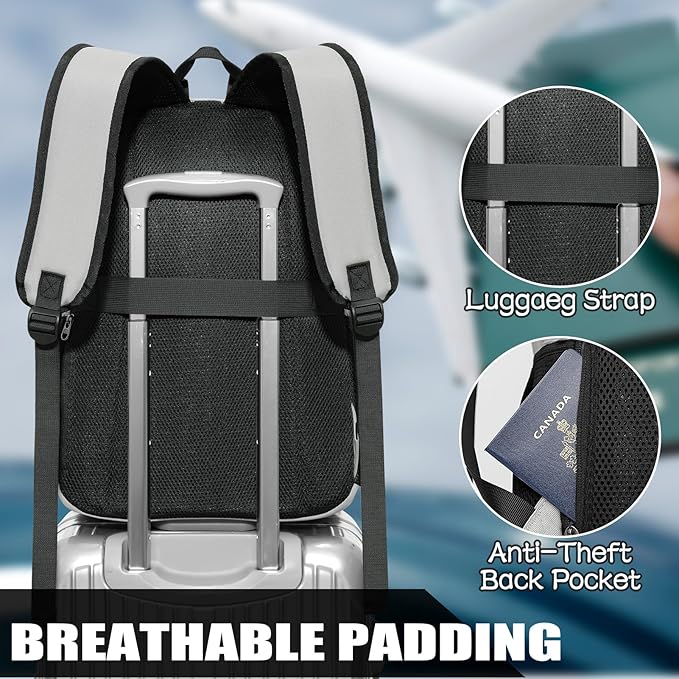 School Backpack for Teen Boys and Girls, Travle Laptop Backpack for men and women, Carry-on Lightweight Casual Bookbag with USB Charging Port Fit 17.3 Inch Laptop, Grey