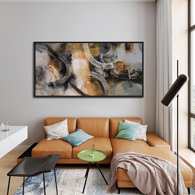 KLAKLA Large Canvas Abstract Wall Art for Living Room-Pictures for Living Room, Modern Art Wall Decor, Office Wall Art, Orange, Gray & Yellow Artwork, Bedroom Decor 29×58IN