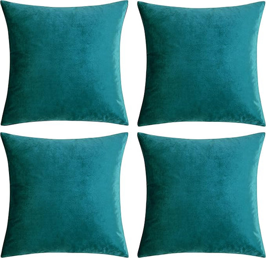 GIGIZAZA Decorative Throw Pillow Covers 18 x 18,Teal Peacock Green Soft Pillow Covers Velvet,Set of 4 Decor Square Cushion Covers