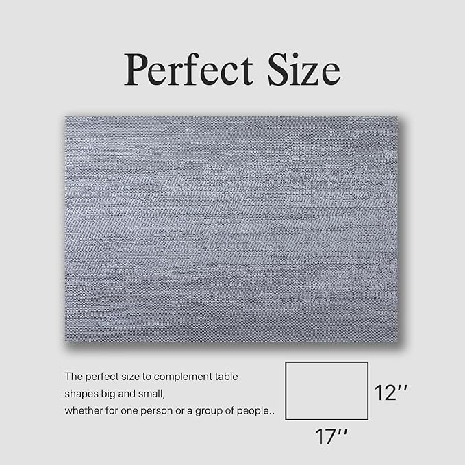 Placemats Set of 4 - Easy Clean Woven Vinyl Placemat for Dining Table, Indoor/Outdoor Place Mats, Washable PVC Table Mats（Gray）