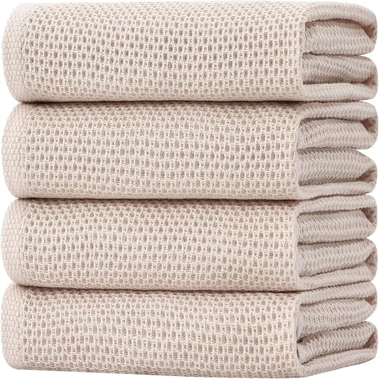 Homaxy 100% Cotton Oversized Waffle Weave Kitchen Dish Towels, Ultra Soft Absorbent Quick Drying Cleaning Towel, 20 x 28 Inches, 4-Pack, Beige