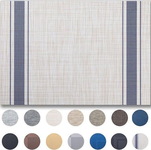 Placemats Set of 12 - Easy Clean Woven Vinyl Placemats for Dining Table, Indoor/Outdoor Place Mats, Washable PVC Table Mats（Blue Skyline）