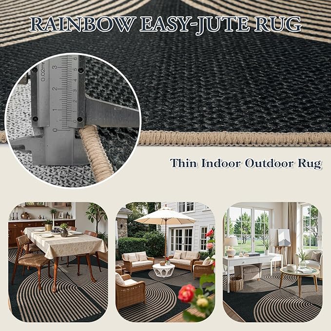 Lahome Modern Rainbow Easy Jute Rug, 6x9 Area Rugs for Living Room Outdoor Patio Washable Indoor Outdoor Dining Room Carpet, Farmhouse Large Non Slip Carpet for Bedromm Backyard Office