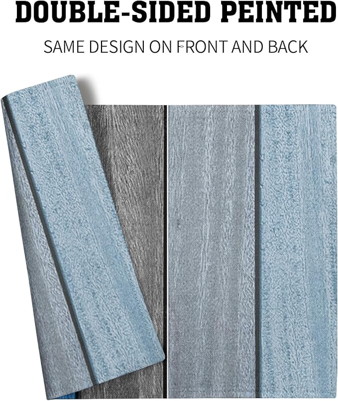 Giwawa Rustic Wood Placemats Set of 4- Navy Blue Grey Wooden Board Linen Place Mat 12x18 Inch- Farmhouse Country Style Washable Heat Resistant Table Mats for Kitchen Dining Cabin Decor