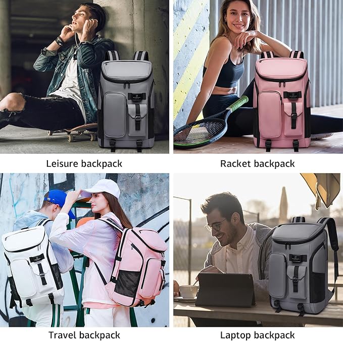 Carry on Travel Backpack for Men Women,30L Multi-Pocket 17.3inch Laptop Backpack, Sports Gym Tennis Badminton Backpack with Shoe Compartment-Grey