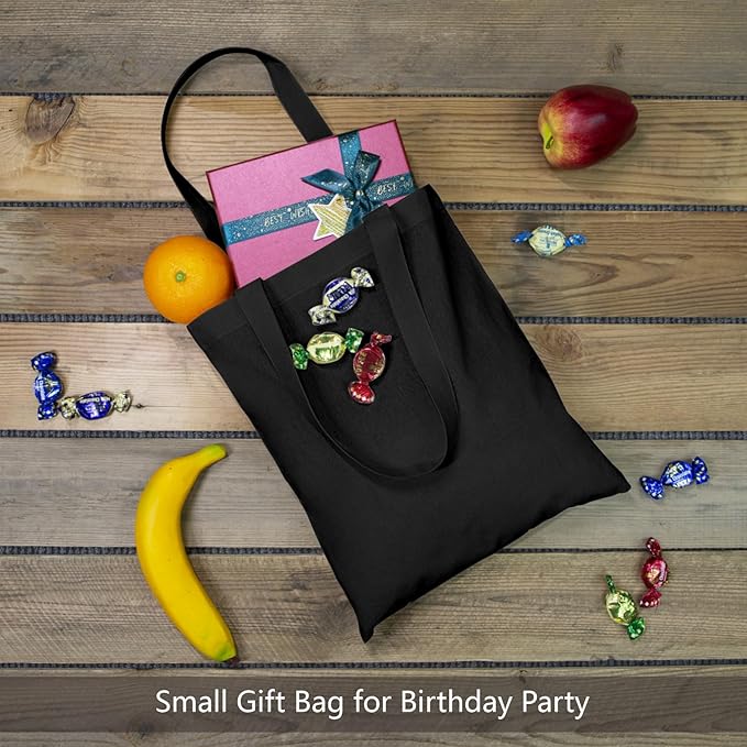 TOPDesign 10-Pack Economical 11.8"x13" Black Cotton Tote Bag, 5oz Lightweight Fabric, Small Reusable Grocery Shopping Cloth Bags, DIY Your Creative Designs