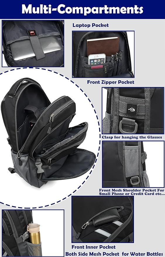 ProEtrade Backpack Bookbag for College Laptop Travel, Fit Laptop Up to 15.6 inch with USB Charging Port Multi Compartment Anti theft, Gift for Women Men (Black)