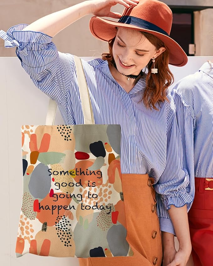 Canvas Tote Bag with Pocket - Aesthetic Cute Canvas Bag for Women Shoulder Totes for Shopping, Work, Gym