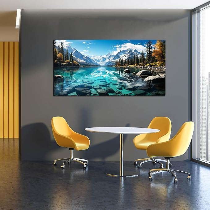 LAOTOART Snowy Mountain Wall Canvas Art for Living Room - Natural Landscape Art Work for Office Walls - Teal Bedroom Wall Decor Above Bed Size 24" x 48"