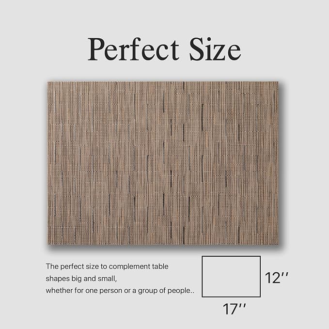 Placemats Set of 12 - Easy Clean Woven Vinyl Placemats for Dining Table, Indoor/Outdoor Place Mats, Washable PVC Table Mats （Light Brown）