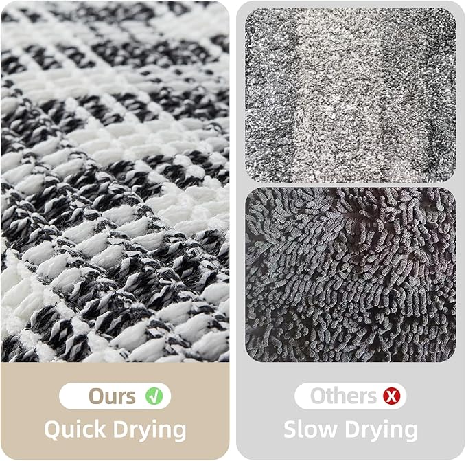 Waffle Runner Rug Bathroom, Long Boho Bathroom Rugs Non Slip Washable Absorbent Checkered Bathroom Mat Quick Dry Farmhouse Bath Mat, 72"x24" Black and White