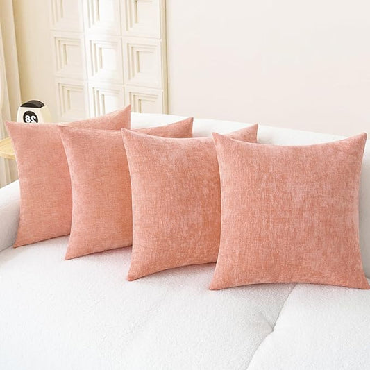 CaliTime Throw Pillow Covers Decorative 18 X 18 Inches Pack of 4 Cozy Chenille Cushion Cases for Couch Sofa Bed Living Room Home Dusty Pink