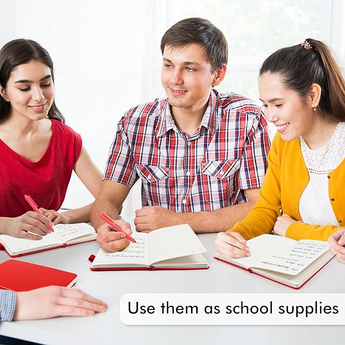 feela 24 Pack Journal Notebook for Work, Business Notebook Bulk Hardcover Lined Writing Journal with Pen Holder for Men Women Note Taking, with 24 Black Pens, 120 GSM, 5.1”x8.3”, A5, Red