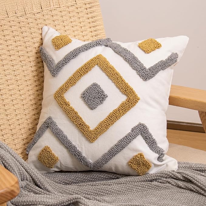 lifein 18x18 Pillow Covers-Throw Pillow Cover,Tufted Boho Jacquard Pillow Covers,Farmhouse Decorative Pillow Cover,Pillow Cases for Gift,Couch,Sofa,Bed,Chair,Living Room,Home Decor(18x18inch)