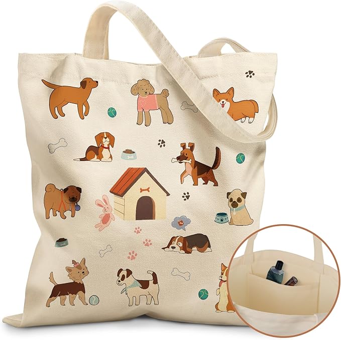 Canvas Tote Bag for Women - Aesthetic Canvas Totes with Pockets Cute Reusable Cloths Ladies Shoulder Bag