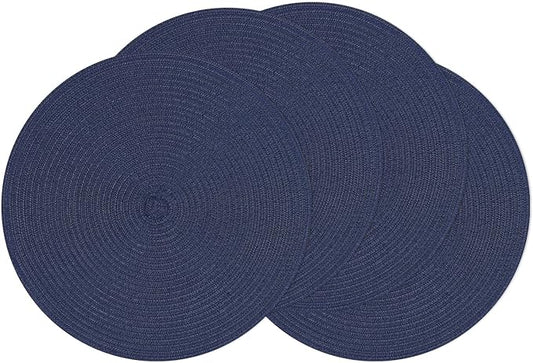 SHACOS Round Placemats Set of 4 Washable 15 inch Round Table Mats Cotton Polyester Woven Braided Place Mats for Dining Table, Navy