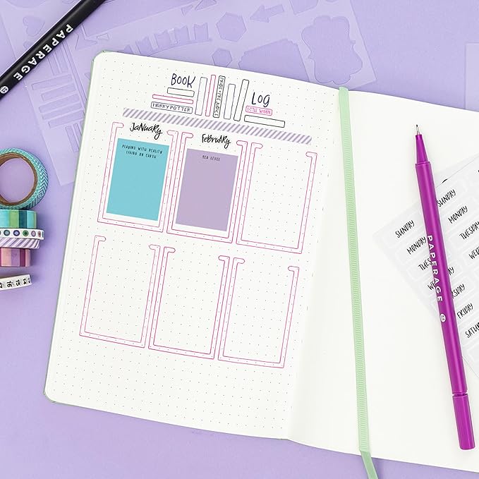 PAPERAGE Dotted Journal Notebook, (Green), 160 Pages, Medium 5.6 in x 8 in - 100 GSM Thick Paper – Hardcover Journaling Notebook for Work, School & Bullet Journaling