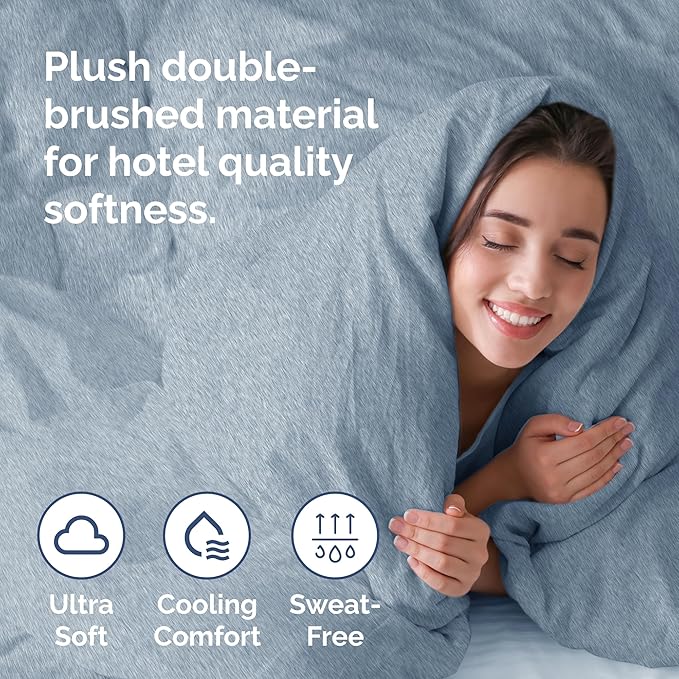 Duvet Cover Cal King Size Set - Extra Soft Cal King Size Duvet Cover 104 x 98 with 2 Pillow Shams - Hotel Luxury & Fade Free w/Zipper Closures & Ties - Comfy Breathable Bedding Set (Heathered Blue)