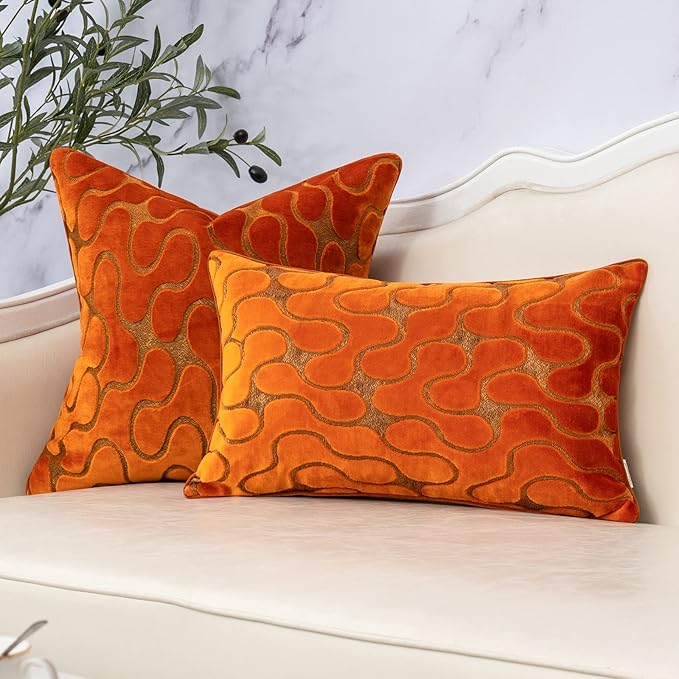 Yangest Orange Throw Pillow Cover Wavy Cushion Cover Modern Zippered Rectangular Pillowcase for Sofa Couch Bedroom Living Room Home Decorative, 12x20 Inch
