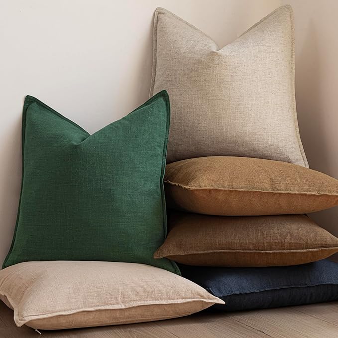 Foindtower Set of 2, Decorative Linen Soild Throw Pillow Covers Soft Accent Euro Cushion Case Farmhouse Neutral Pillowcase for Chair Couch Sofa Bedroom Living Room Home Decor 26 x 26 Inch Pine Green