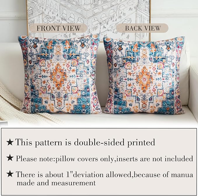 Boho Throw Pillow Covers 20x20 inch Set of 2,Boho Vintage Carpet Pattern Antique Ethnic Decor Double Sided Pattern Cushion Cover Soft Pillow Case Living Sofa Room Bed Square Pillow Cover