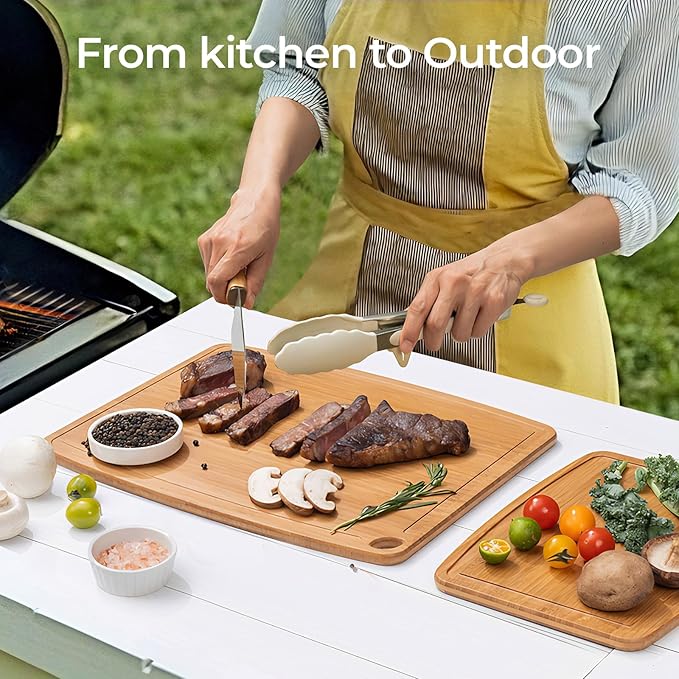 Dishwasher Safe Durable Lightweight Bamboo Wood Cutting Boards for Busy Kitchen, Easy Storage & Clean Wooden Chopping Boards Reversible with Juice Groove, Kitchen Gift for Home Cooks