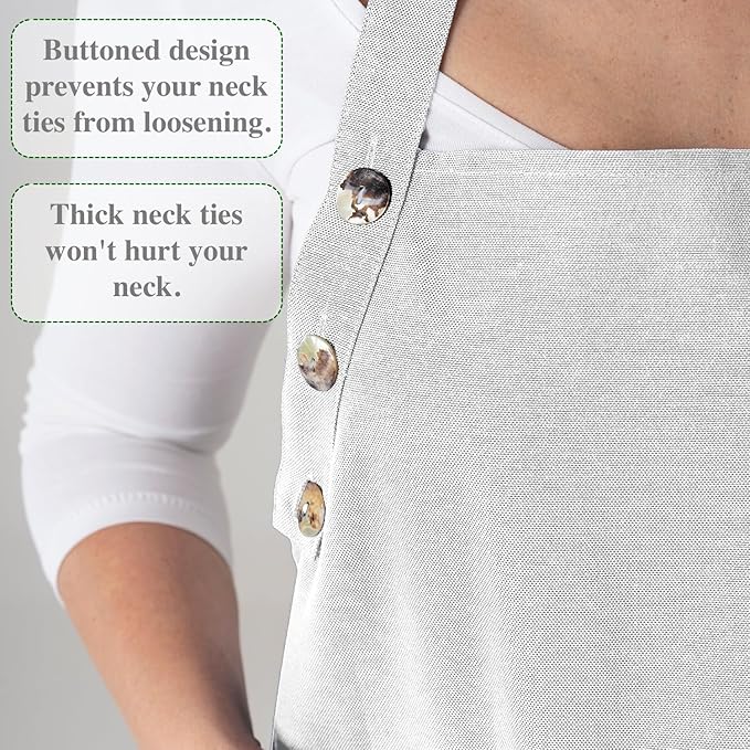 TOSHE Kitchen Apron Waterdrop Resistant Cotton Apron with adjustable Aprons for Women with Pockets 10 Color option Cooking Silver Apron (Silver)