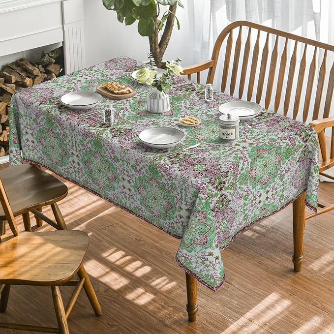 Horaldaily Boho Bohemia Style Tablecloth 52×70 Inch Rectangular, Green Vintage Country Rustic Farmhouse Magical Fall Orange Washable Seasonal Table Cover for Party Picnic Dinner Decor