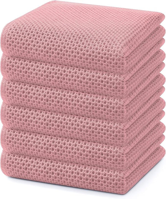 Homaxy 100% Cotton Waffle Weave Kitchen Dish Towels, Ultra Soft Absorbent Quick Drying Cleaning Towel, 13 x 28 Inches, 6-Pack, Dried Rose