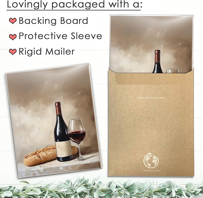 Wine & Bread Still Life Art Print - 8x10 | Vintage Wall Art for Kitchen Decor | Dining Room Wall Pictures for Farmhouse | Rustic Wall Pictures for Living Room