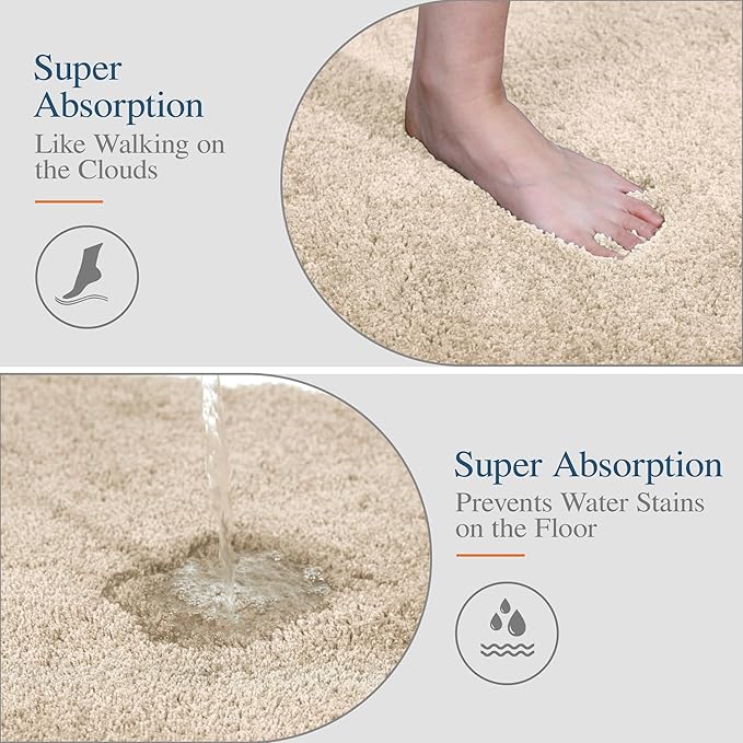 Walensee Large Bathroom Rug (24 x 48, Beige) Extra Soft and Absorbent Shaggy Mat Machine Washable Microfiber Bath Mat, Non Slip Bath Mat, Luxury Bathroom Floor Mats