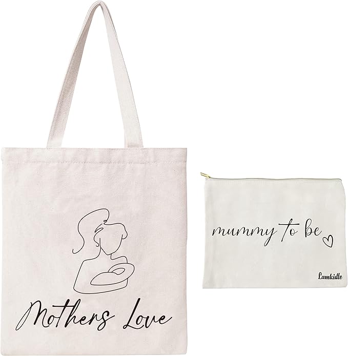 Women Mama Cotton Canvas Bag Mommy Tote Mummy Canva Tote Reusable Grocery Mother Gift Mom Shoulder Bag With Zipper Pocket Makeup Cosmetic Pouch