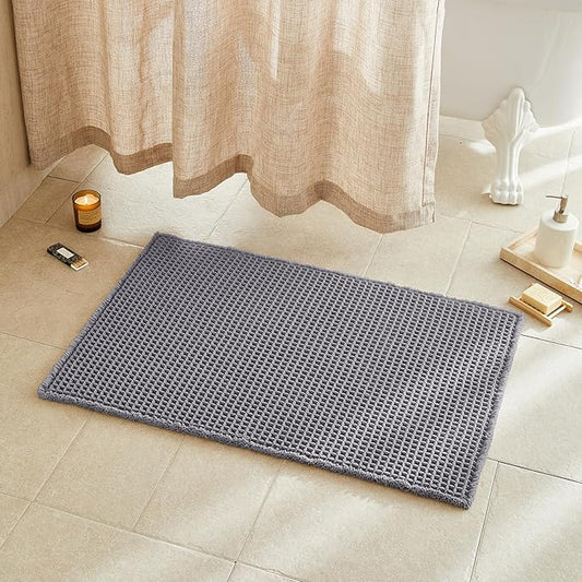Waffle Bath Mat, Boho Bathroom Rugs Non Slip Washable Super Absorbent Quick Dry Bath Mat Farmhouse Bathroom Decor, 36"x24" Grey