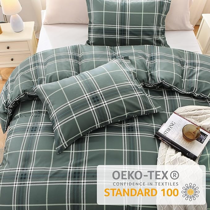 MUXHOMO Duvet Cover King Size Floral Duvet Cover Set with Zipper Closure, Red Plaid Bedding Set, 3 Pieces, 1 Duvet Cover 90"x104" with 4 Corner Ties and 2 Pillowcases 20"x36"