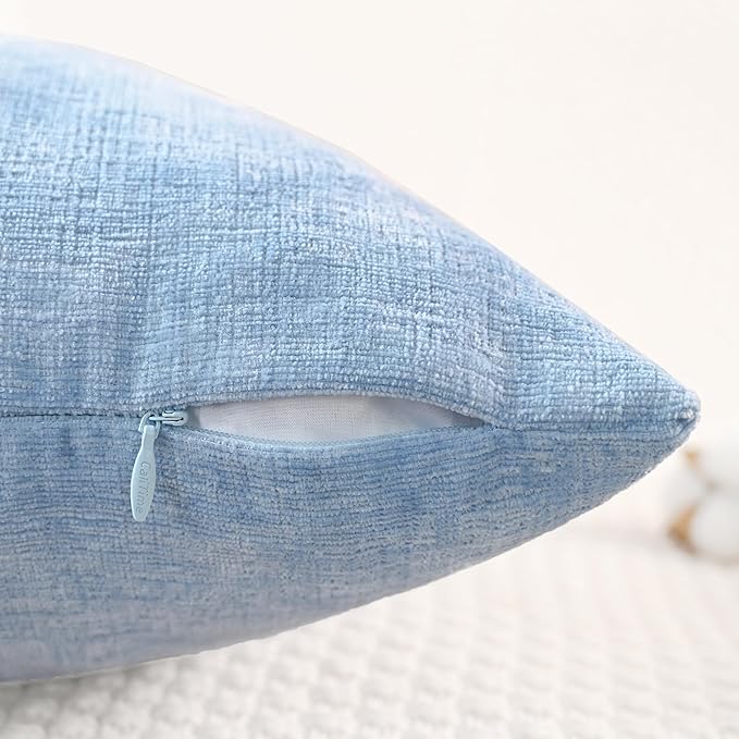 CaliTime Throw Pillow Covers Decorative 22 X 22 Inches Pack of 2 Cozy Chenille Cushion Cases for Couch Sofa Bed Living Room Home Baby Blue