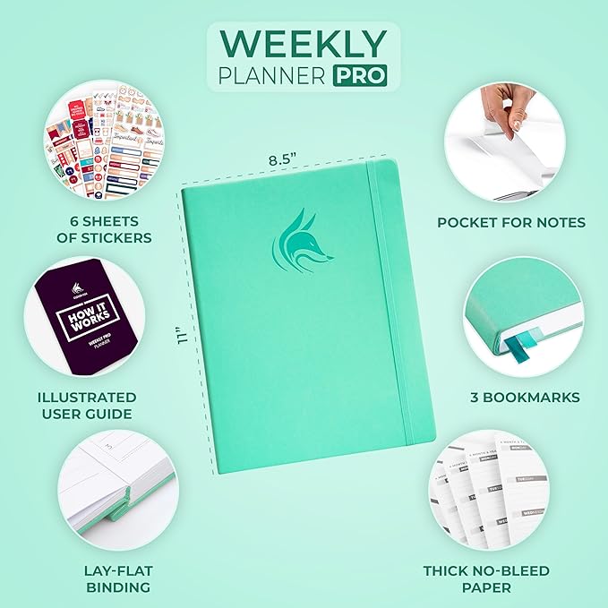 Clever Fox Planner PRO – Weekly & Monthly Life Planner to Increase Productivity, Time Management and Hit Your Goals, 8.5x11″ (Emerald)